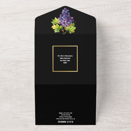 Wijnmakerij bruiloft wijndruiven wijngaard elegant all in one uitnodiging (Buitenkant)