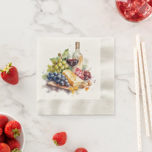 Wijnmakerij Druiven Kaas Wijnglas Waterverf Servet (Insitu)