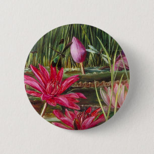 Wijnoogst die de Roze Bloemen van Bloesems Ronde Button 5,7 Cm