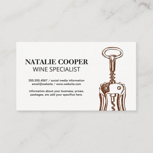 Wijnopener Icoon Visitekaartje (Voorkant)