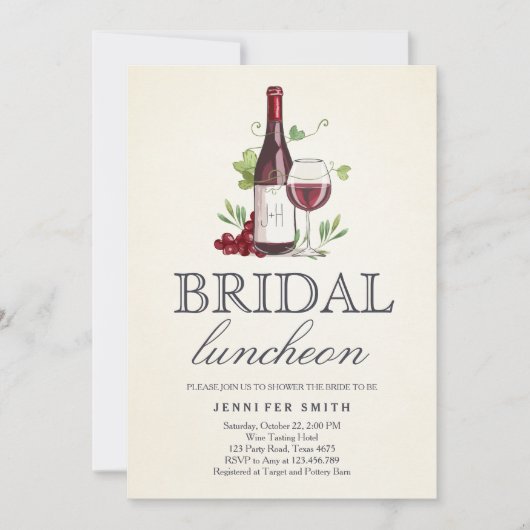 Wijnproeverij Bridal Luncheon nodigen Rustic Winer Kaart (Voorkant)