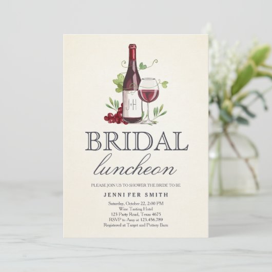 Wijnproeverij Bridal Luncheon nodigen Rustic Winer Kaart (Staand voorkant)