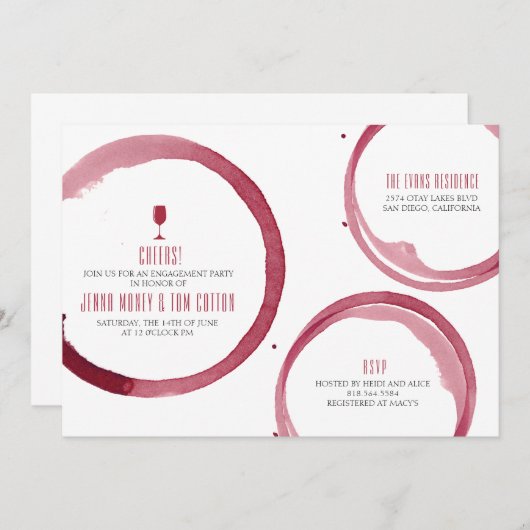 Wijnproeverij Bruids Douche Uitnodiging Rood (Voorkant / Achterkant)