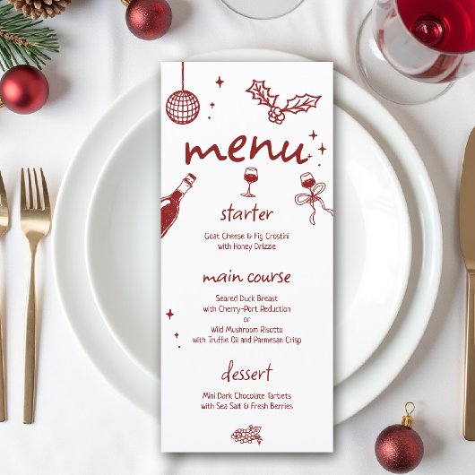 Wijnproeverij Feestdag Kerst Handgetekend Menu
