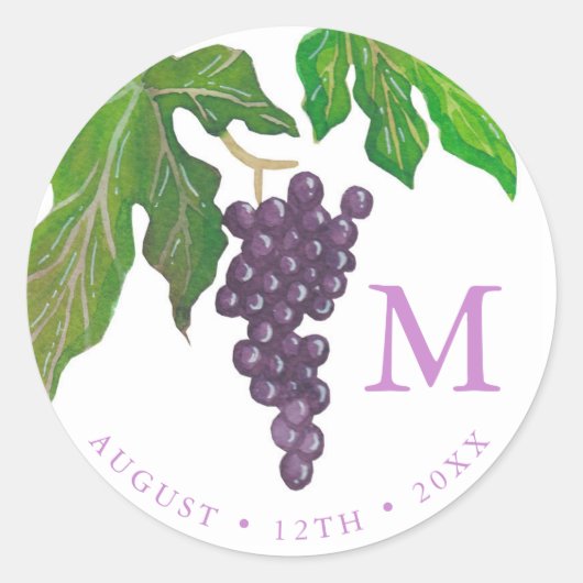 Wijnproeverij Party Druiven Monogram Ronde Sticker (Voorkant)