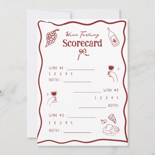 Wijnproeverij Scorekaart Handgetekende Scoreblad Kaart (Voorkant)