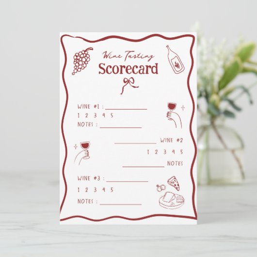 Wijnproeverij Scorekaart Handgetekende Scoreblad Kaart (Staand voorkant)