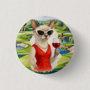 Wijnproeverijevenement voor kattenliefhebbers ronde button 3,2 cm