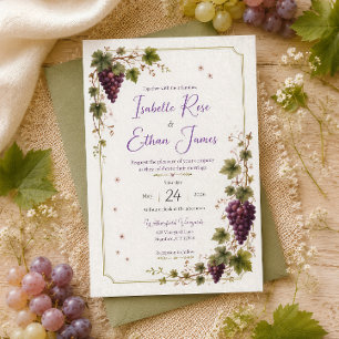 Wijnrank Druiven Elegante Waterverf Huwelijk Kaart