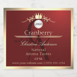 Wijnrode productlabels gouden framelogo monogram likeurfles etiket