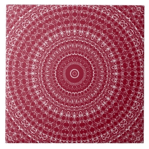 Wijnrood en Wit Ingewikkeld Mandala Patroon Tegeltje