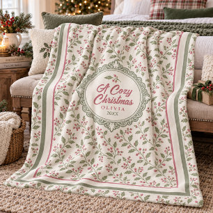 Wijnstok & Bes Kerstpatroon Sage Cran ID1337 Fleece Deken