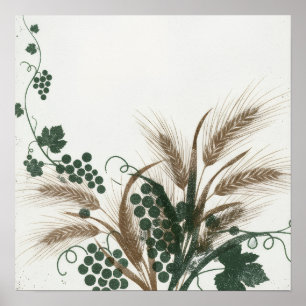 Wijnstok Oude Tarwe Botanische Linoleumsnede Poste Poster