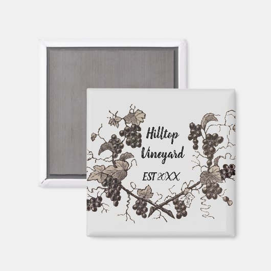 Wijnstokdruiven Vine Sketch  Etching Winery Magneet (Voorkant / Achterkant)