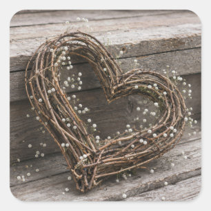 Wijnstokhartkrans met Baby's Breath Vierkante Sticker
