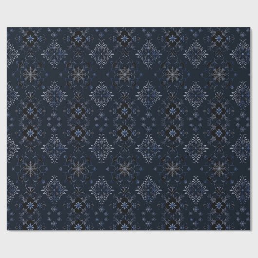 Wijnstokken Bloemen Botanisch Blauw Zwarte Kerst Cadeaupapier (Vlak)