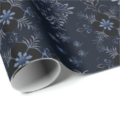 Wijnstokken Bloemen Botanisch Blauw Zwarte Kerst Cadeaupapier (Rol Hoek)