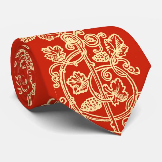 Wijnstokken en druiven, goud op rood stropdas (Opgerold)