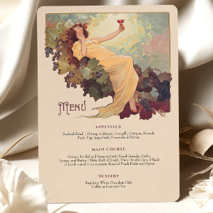 Wijnthema Art Nouveau Trouwdiner Menu Bloemen Kaart