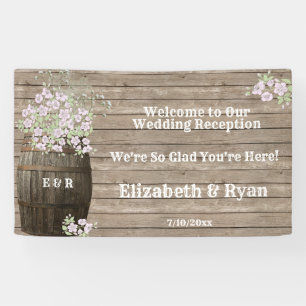 Wijnvat Country Rustic, Roze Bloemen, Custom Spandoek