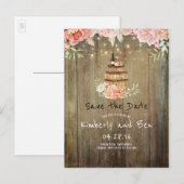 Wijnvat en Roze Rustieke Bloemen Save the Date Aankondigingskaart (Voorkant / Achterkant)