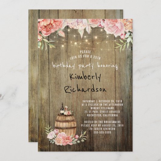 Wijnvat Rustieke String Lights Verjaardagsfeest Kaart (Voorkant / Achterkant)