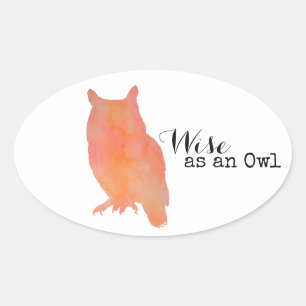 Wijs als een Uil Typografische Waterverf Ovale Sticker