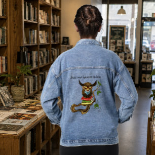 Wijsblauwe lieve bruine lezende uil boeken denim jacket