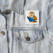 Wijsheid Uil Lezen Boek Vierkante Button 5,1 Cm (In situ)