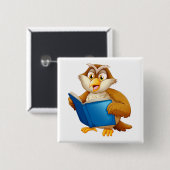 Wijsheid Uil Lezen Boek Vierkante Button 5,1 Cm (Voorkant /achterkant)