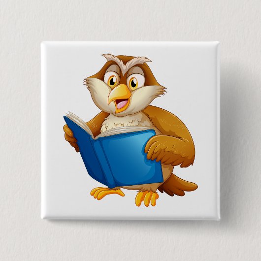 Wijsheid Uil Lezen Boek Vierkante Button 5,1 Cm (Voorkant)