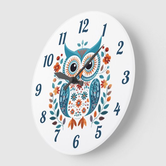 Wijze Blauwe Uil Scandinavische Folk Art Grote Klok (Hoek)