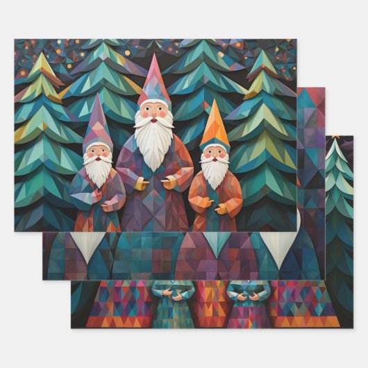 Wijze Mannen Kerst Kleurrijke Graphic Elegant 3-pc Inpakpapier Vel (Set)