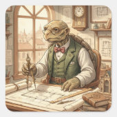 Wijze Schildpad Architect Waterverf Sticker (Voorkant)