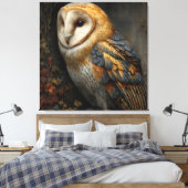 Wijze schuuruil zit op een oude canvas afdruk (Insitu (Slaapkamer))