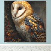 Wijze schuuruil zit op een oude canvas afdruk (Insitu (Houten vloer))