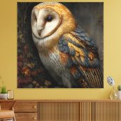 Wijze schuuruil zit op een oude canvas afdruk (Insitu (Woonkamer))