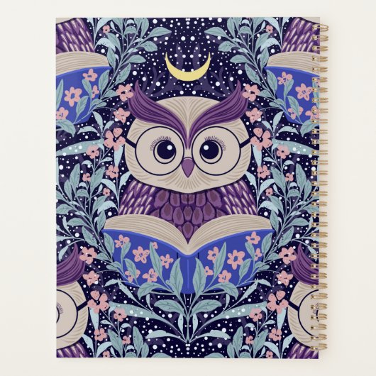 Wijze uilen onder de maanverlichte lucht in het Bo Planner (Achterkant)