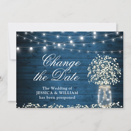 Wijzig de datum Baby's Breath String Lights Rustic Kaart (Voorkant)