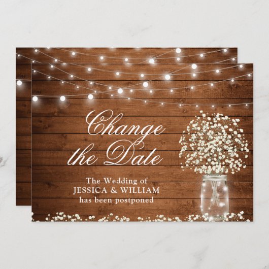 Wijzig de datum Baby's Breath String Lights Rustic Kaart (Voorkant / Achterkant)