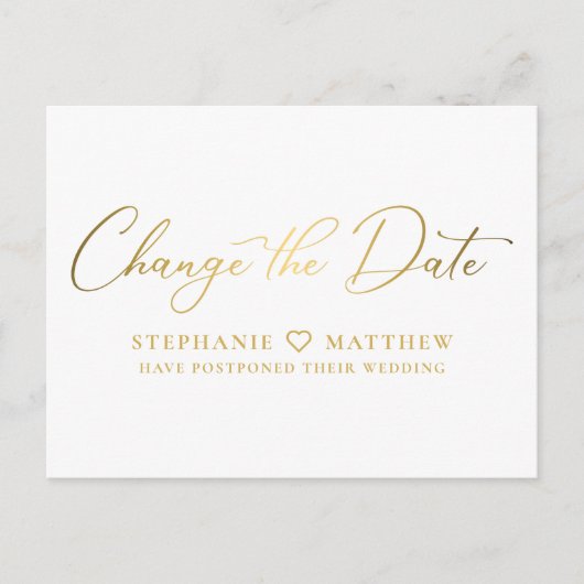 Wijzig de datum Elegant Gold Script Aankondigingskaart (Voorkant)