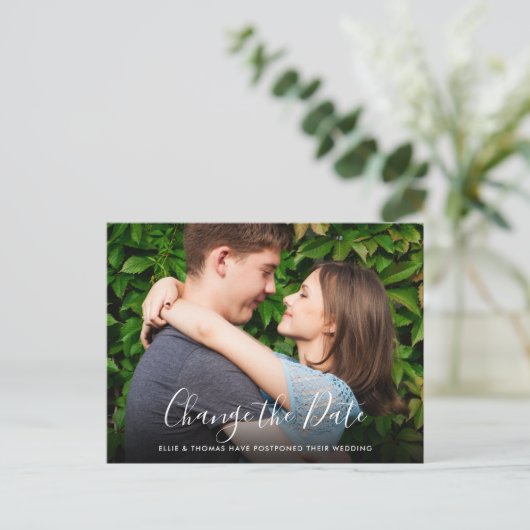 Wijzig de datum Foto Bruiloft Uitgesteld Briefkaart (Staand voorkant)