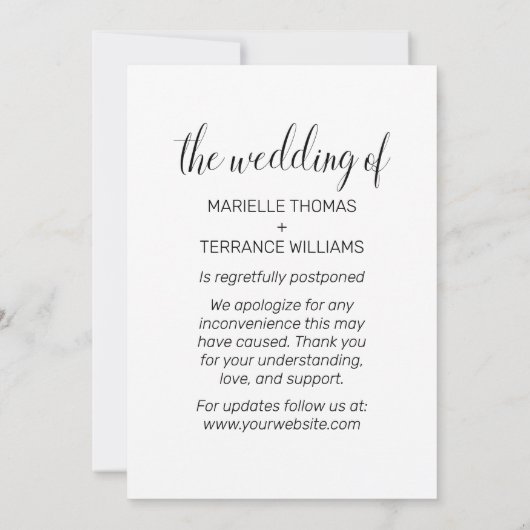 Wijzig de datum Foto Wit Script Bruiloft Aankondiging (Achterkant)