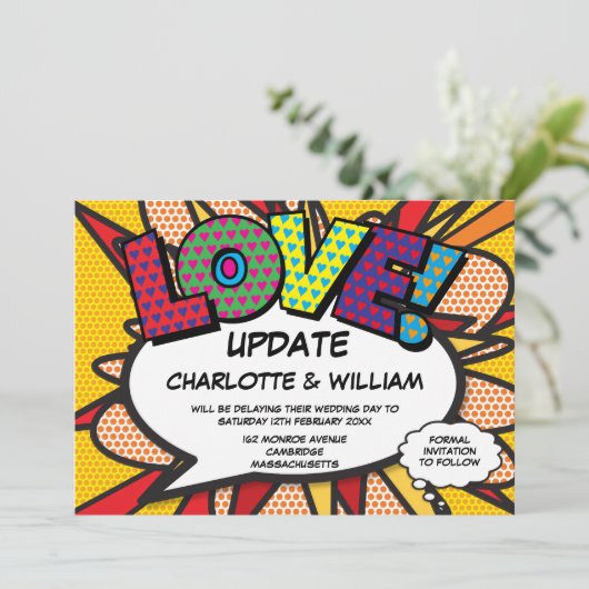 Wijzig de datum Leuk Modern Comic Book Save The Date (Staand voorkant)