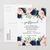 Wijzig de datum Navy Blue Blush Pink Floral Aankondigingskaart (Voorkant / Achterkant)