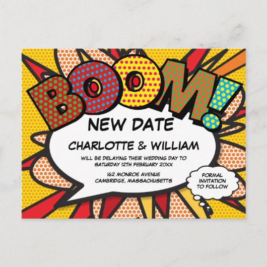 Wijzig de datum New Date Modern Fun Comic Briefkaart (Voorkant)