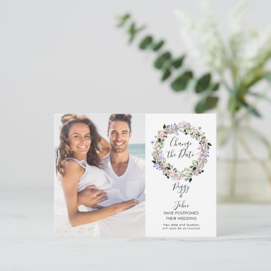 Wijzig de datum Script Foto Uitgestelde bruiloft Briefkaart (Staand voorkant)