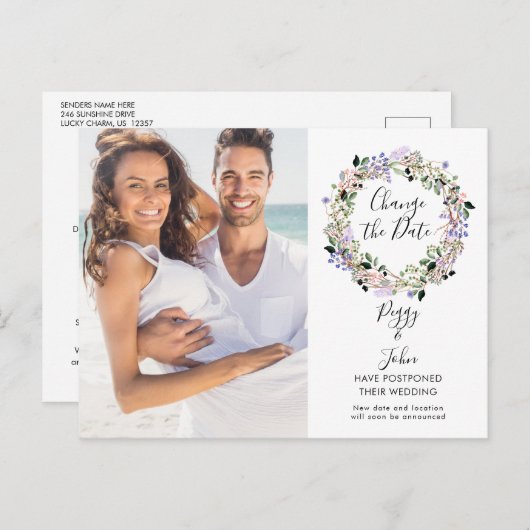 Wijzig de datum Script Foto Uitgestelde bruiloft Briefkaart (Voorkant / Achterkant)