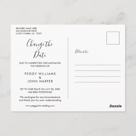Wijzig de datum Script Foto Uitgestelde bruiloft Briefkaart (Achterkant)