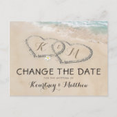 Wijzig de datum Tropical Beach Heart Shore Aankondigingskaart (Voorkant)